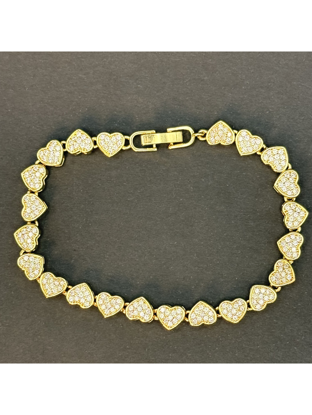 candy+clover Gold pavé heart link bracelet